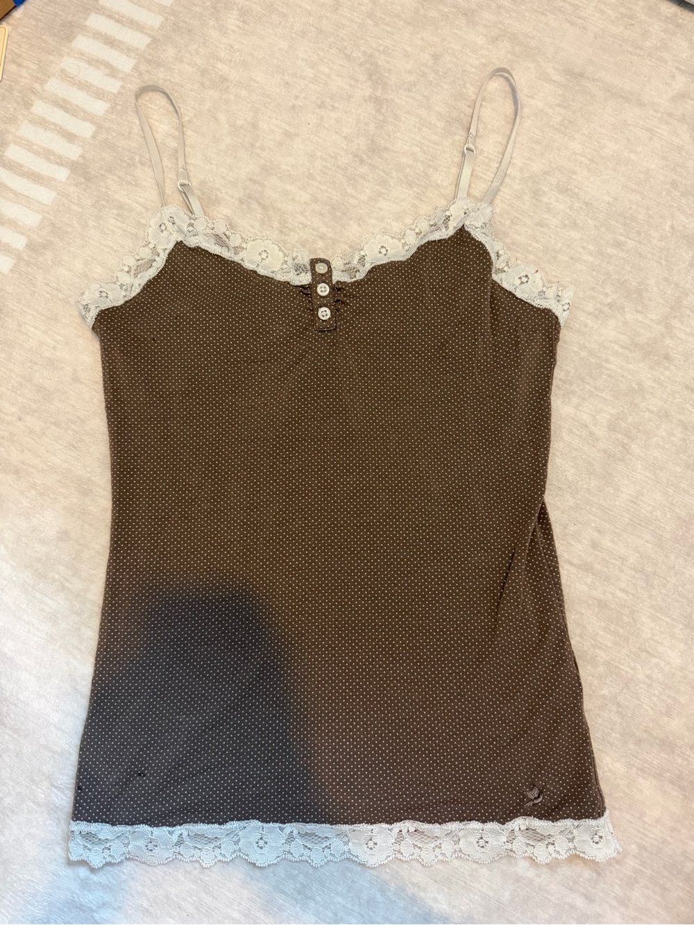 Vintage aerie Brown Polka Dot Lace-Trim Camisole